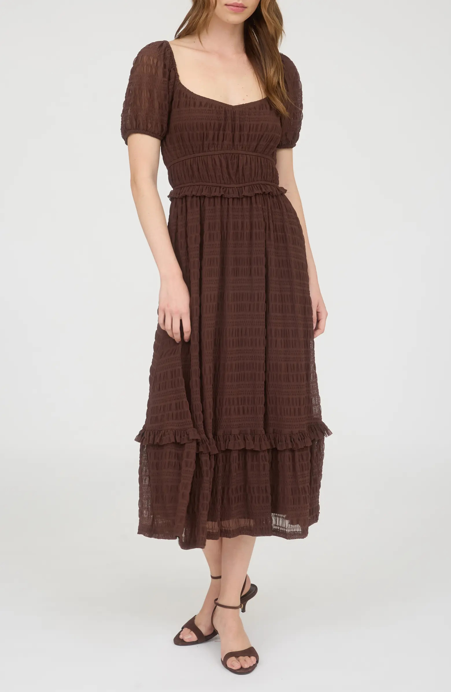 AUGUST SKY Puff Sleeve Tiered Midi Dress | Nordstromrack | Nordstrom Rack