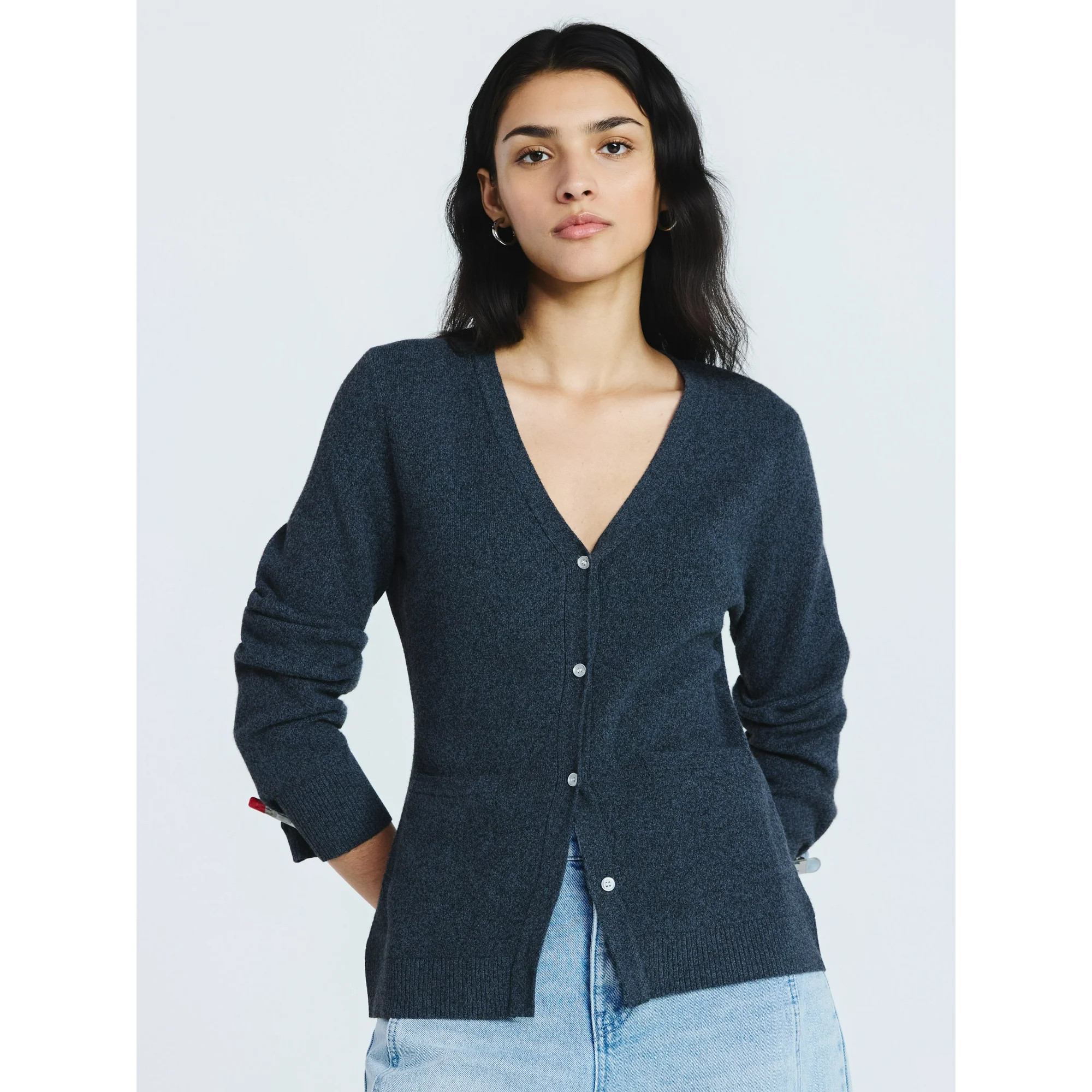 Scoop Women’s V Neck Cardigan Sweater with Long Sleeves, Lightweight, Sizes XS-XXL | Walmart (US)
