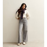 Women's Petite Light Grey High Waist Adalae Wide Leg Jeans New Look | New Look (UK)