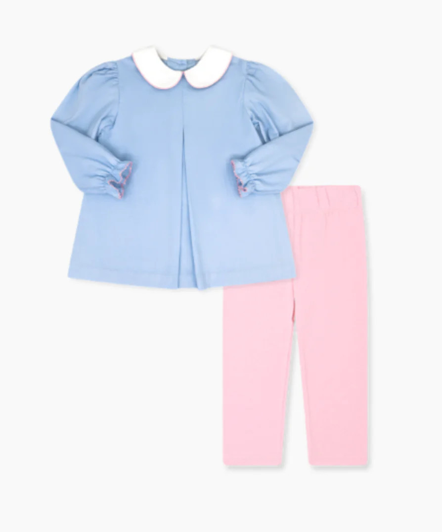 Caroline Legging Set - Blue Corduroy with Pink Knit Leggings | Lullaby Set