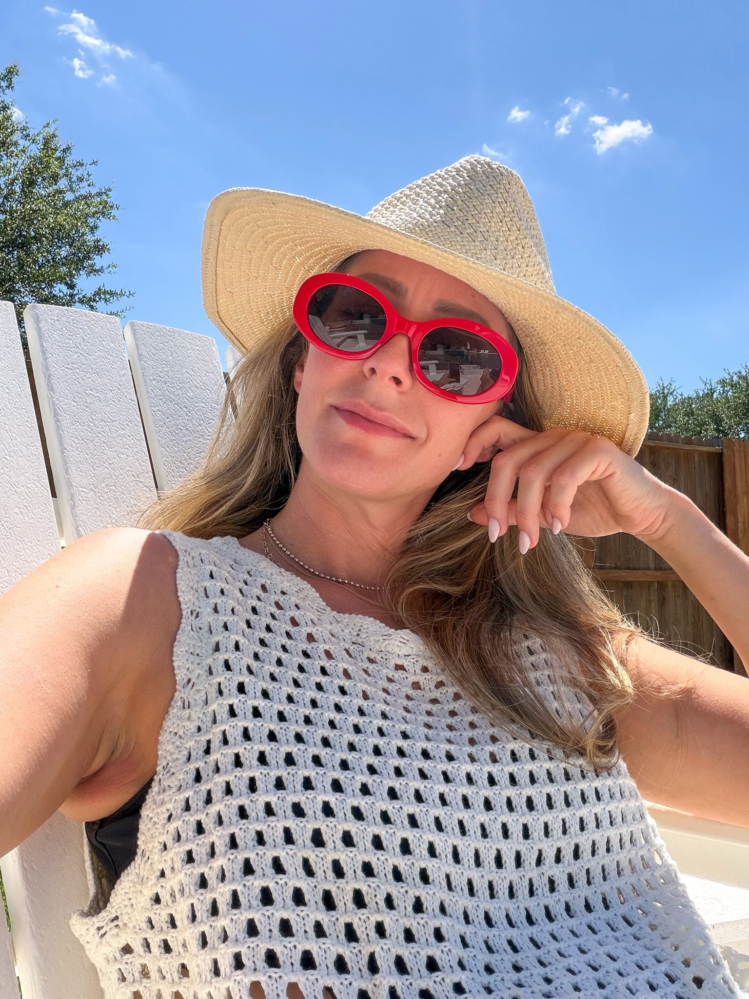 Summer outfit, red sunglasses, pool ootd

#LTKmomlife #LTKgrwm #LTKSwim