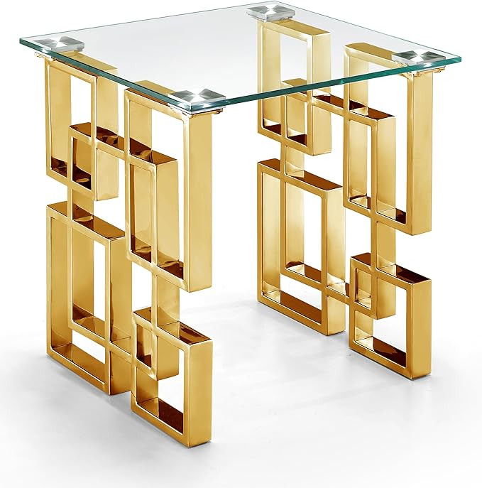 Meridian Furniture Pierre Collection Modern | Contemporary Square Glass End Table with Stainless ... | Amazon (US)