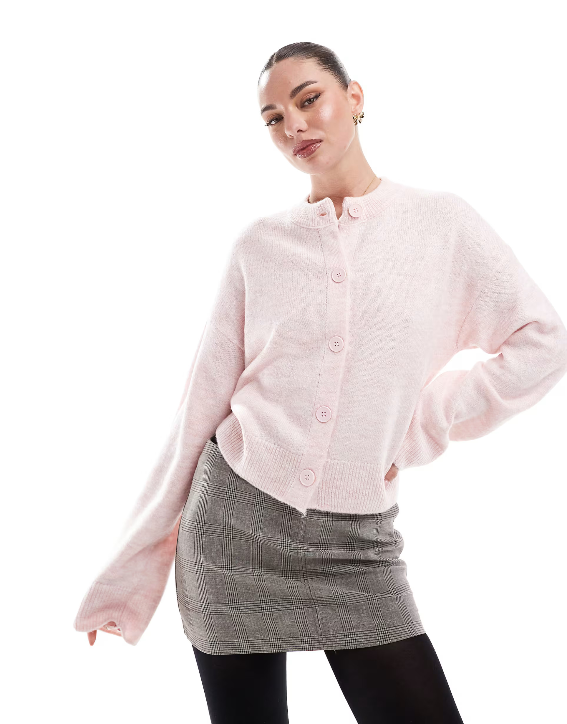 ASOS DESIGN crew neck cardigan in pink | ASOS (Global)