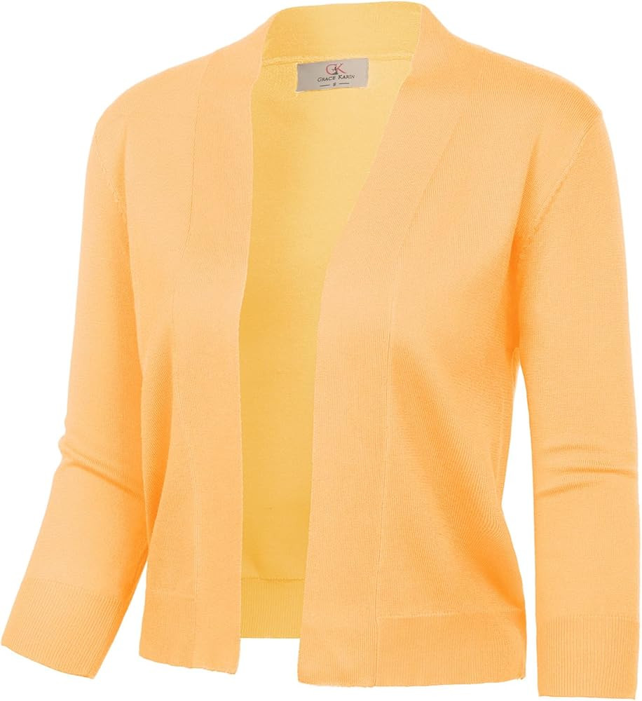 GRACE KARIN Women Cardigan Sweaters Lightweight Knit Cropped Cardigans Trendy 3/4 Sleeve Shrug Bo... | Amazon (US)