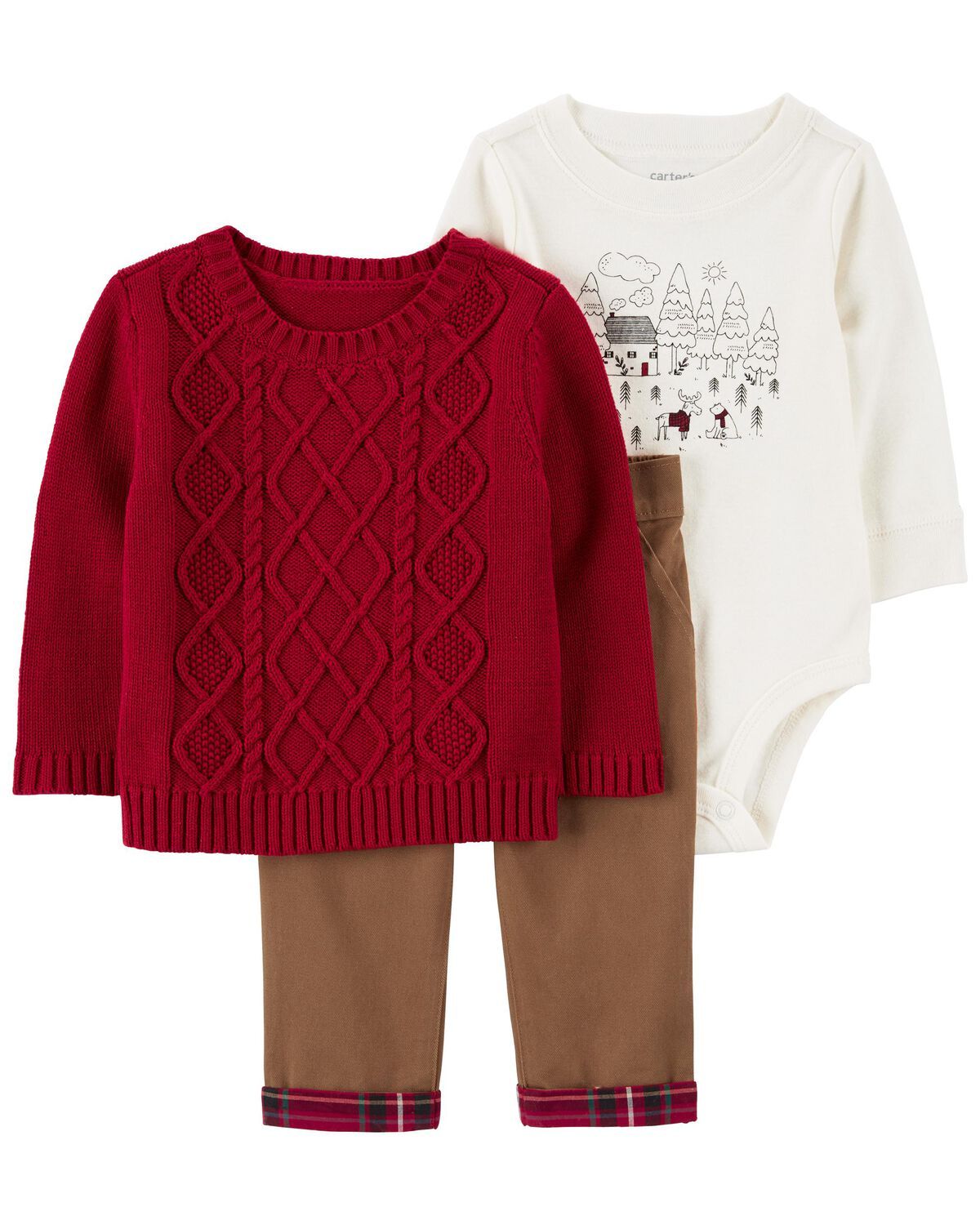 Red/Ivory Baby 3-Piece Sweater & Pant Outfit Set | carters.com | Carter's
