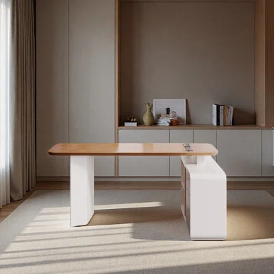 Solid wood cream-style office desk with storage | Wayfair North America