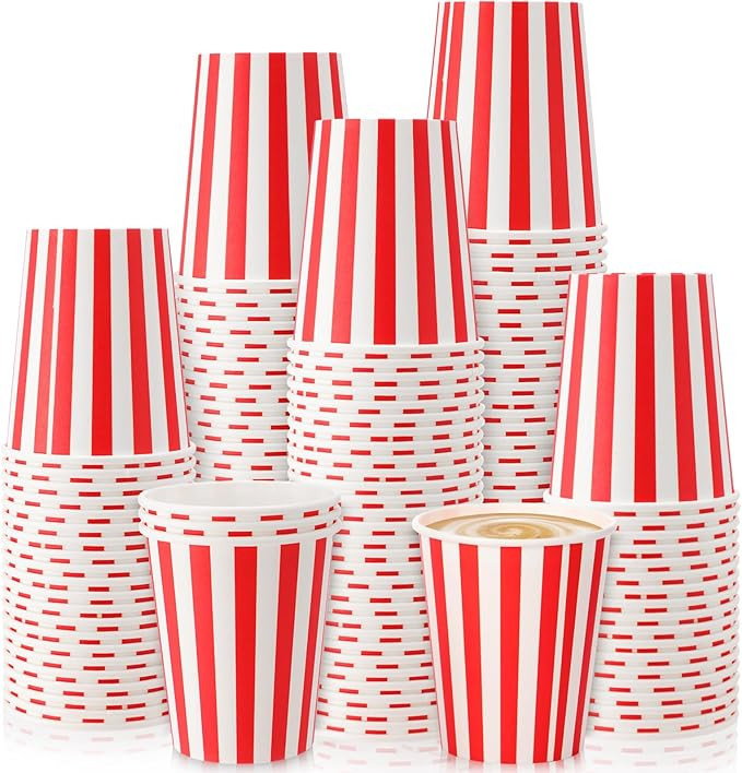 50 Pcs Red Stripe Disposable Paper Cups for Christmas Carnival Party Disposable Drinking Cups Set... | Amazon (US)