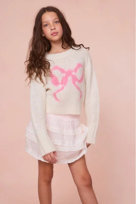 Girls Amya Wool Bow Pullover SNOWFLAKE KISS / L | LoveShackFancy