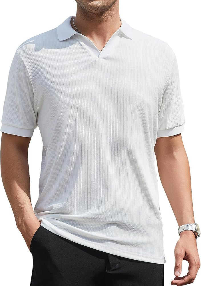 Alex Vando Mens Cotton Polo Shirts V-Neck Short Sleeve Casual Shirts for Men | Amazon (US)