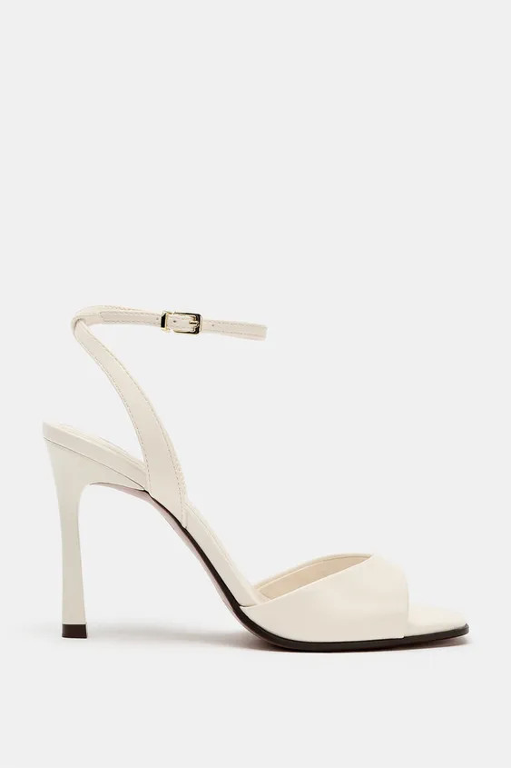 DescriptionContentsMeasurementsHeeled sandals. Front strap. Ankle strap with metallic buckle clos... | Zara US