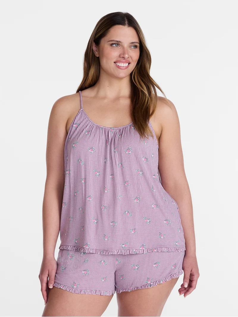 Joyspun Women\u2019s Modal-Blend Ruffle Trim Cami and Shorts Sleepwear Set, 2-Piece, Sizes XS-3X | Walmart (US)