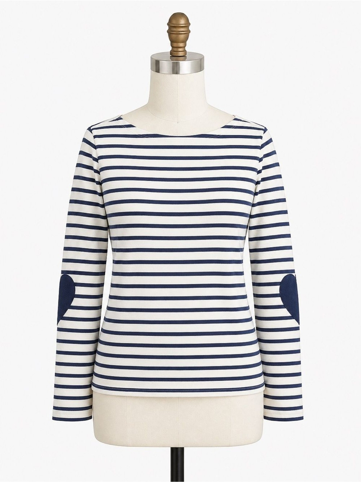 J Crew Factory Boatneck striped top with heart elbow patches navy white Sz M NWT | eBay US