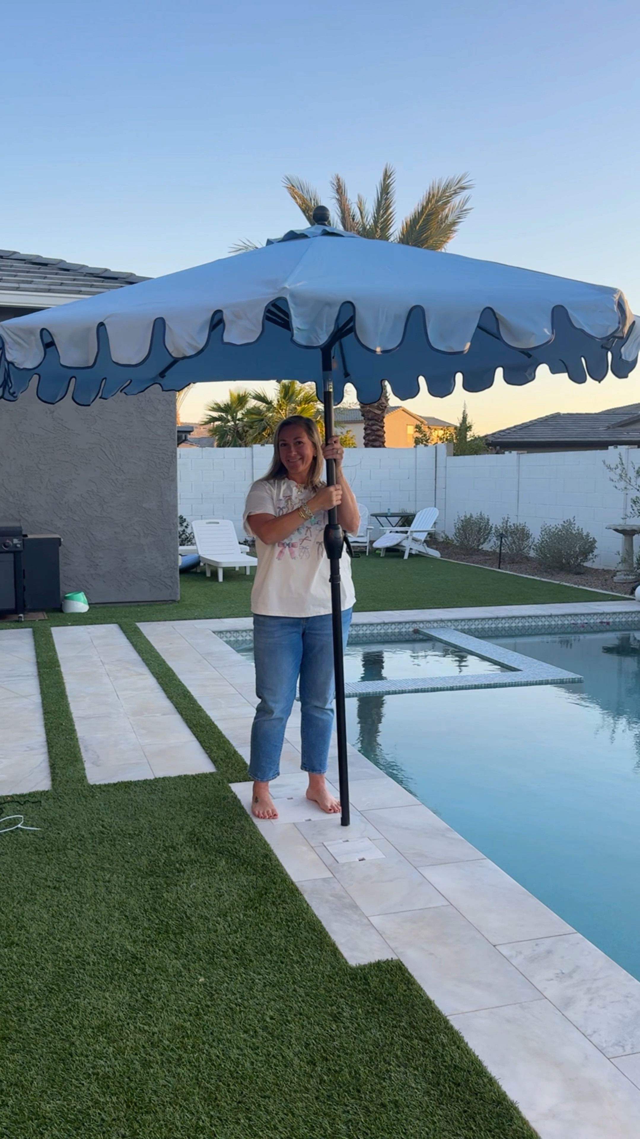 Check out this amazing $58 umbrella! It’s 9 feet, cranks to raise, tilts two ways, and the scallops are just too perfect! It’s available in this gorgeous blue color and also black and white! Comment ‘umbrella’ and I’ll DM you a lnk to shop! 

Be sure you’re following my account before requesting the link, otherwise the message will be hidden in your inbox. Thanks for understanding! 

🏷️🏷️🏷️
Walmart Home 
Patio Decor 
Outdoor Umbrella 
Backyard Decor 
Patio Refresh 
Walmart Finds 

#walmarthome #walmartfinds #Patiodecor #backyardvibes 

#LTKHome #LTKWatchNow #LTKSeasonal