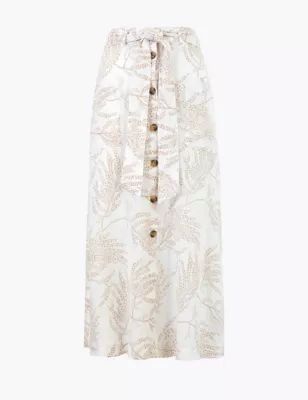 Linen Floral Midi A-Line Skirt | Marks & Spencer NZ