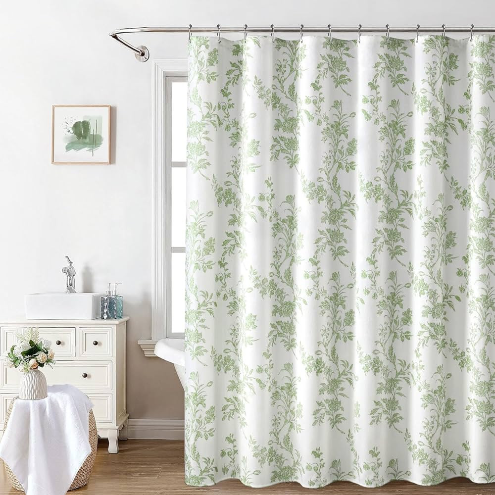 Awellife Sage Green Shower Curtain,Cotton Floral Cottagecore Shower Curtain for Bathroom 36" W x ... | Amazon (US)