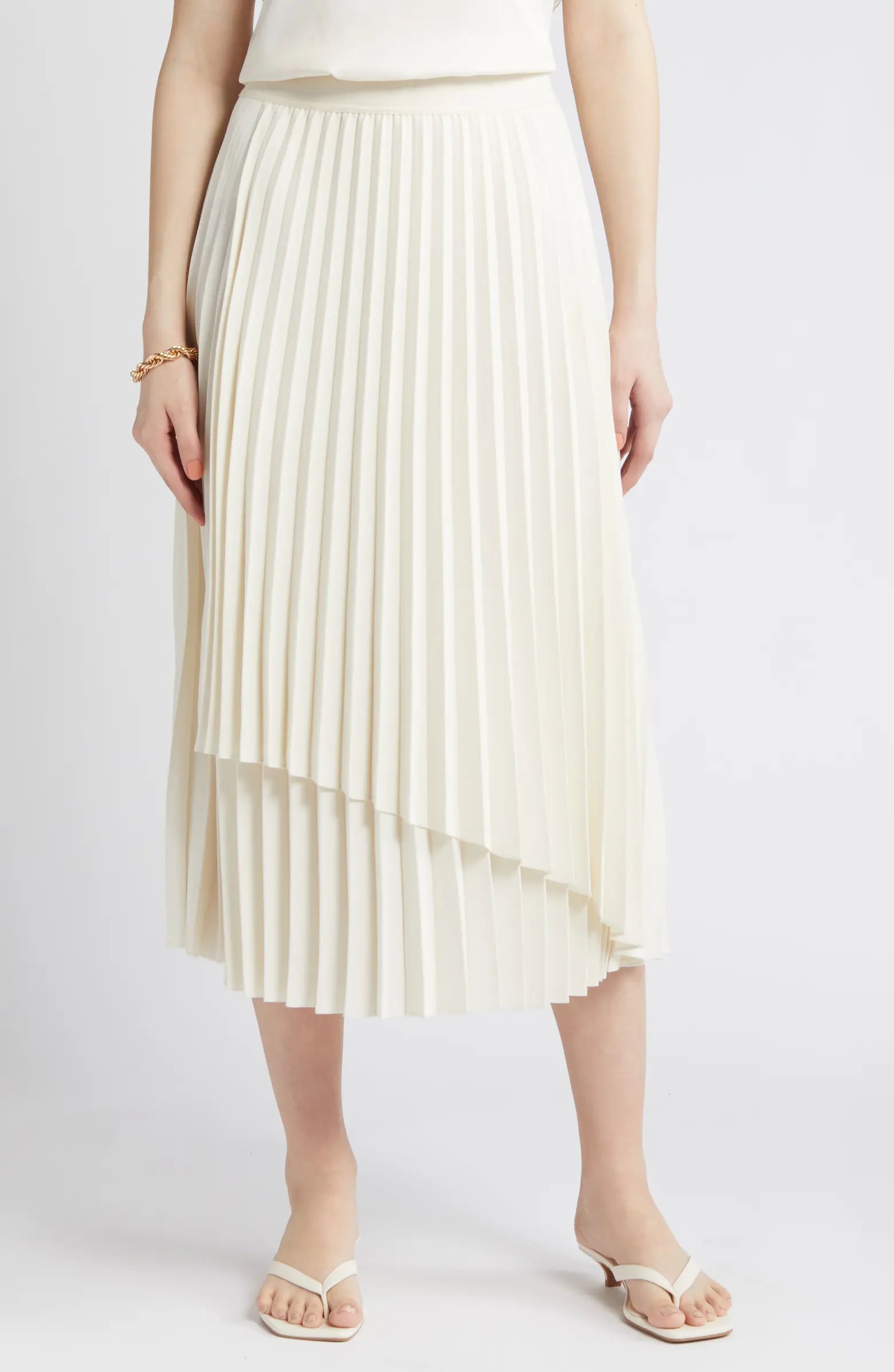 Pleated Asymmetric Hem Midi Skirt | Nordstrom