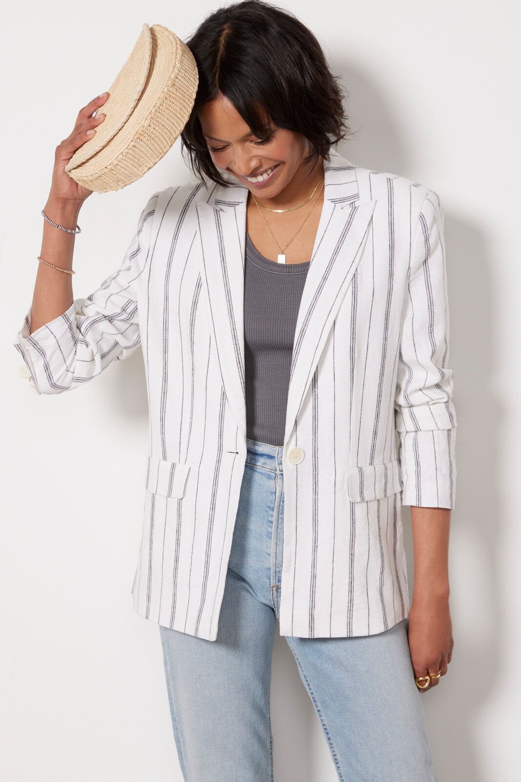 Kinley Stripe Linen Blazer | EVEREVE