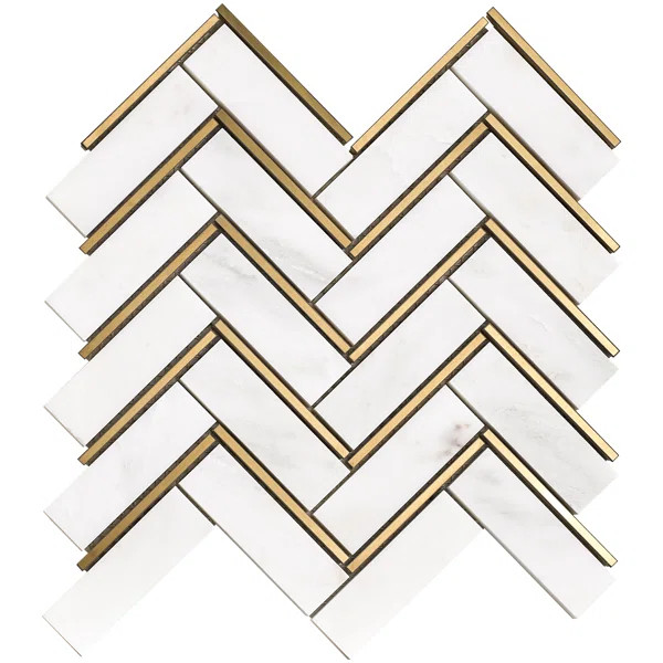 Natural Bianco 1" x 3" Marble Herringbone Moisac Tile | Wayfair North America