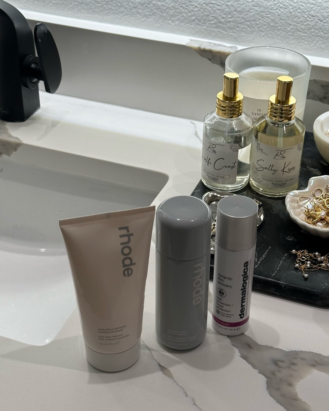 Rhode cleanser - feels good after wash, doesn’t feel like good oils are being stripped 

Rhode glazing milk - fave skin product, it makes my skin glow 

Sunscreen - best sunscreen I’ve ever used 