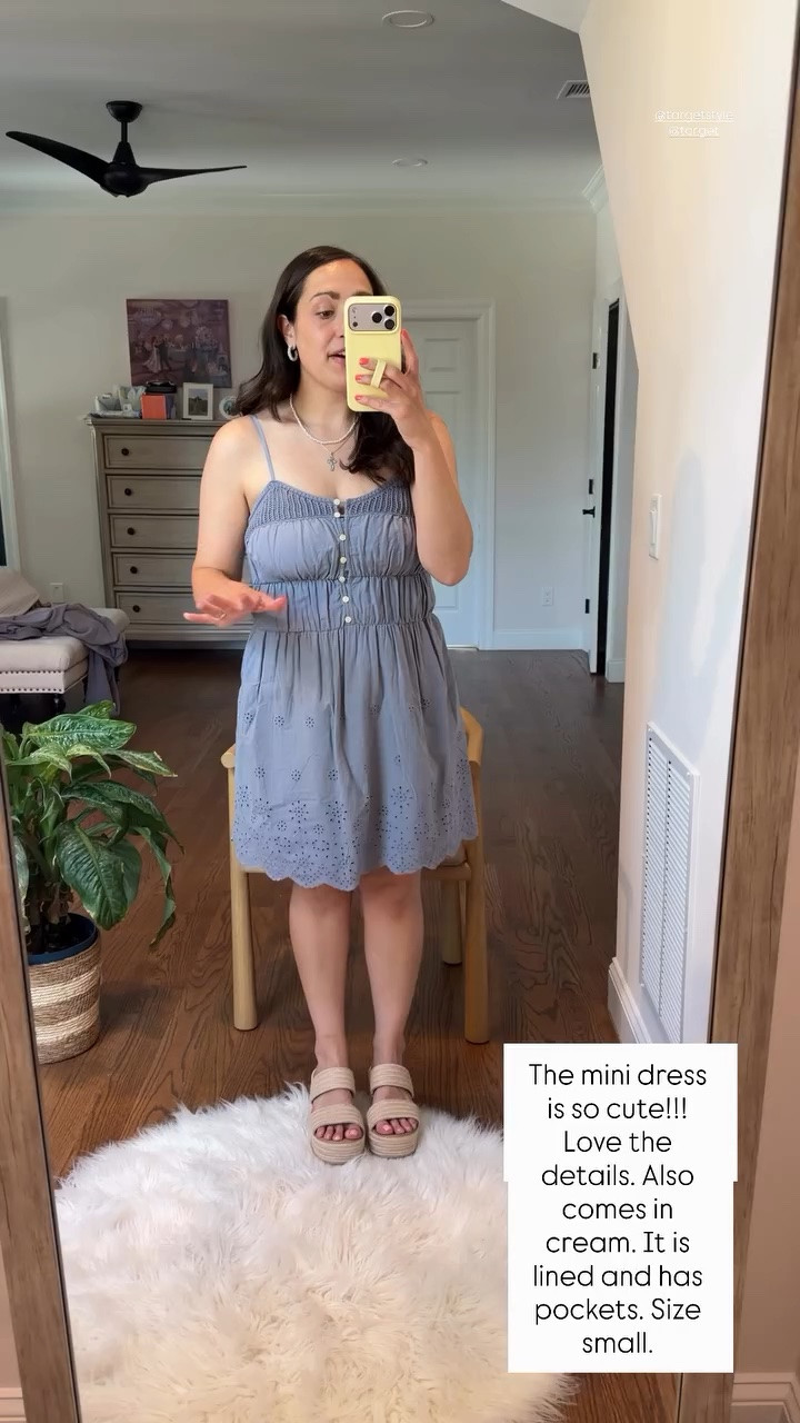 The mini dress is so cute!!! Love the details. Also comes in cream. It is lined and has pockets. Size small.  @targetstyle @target