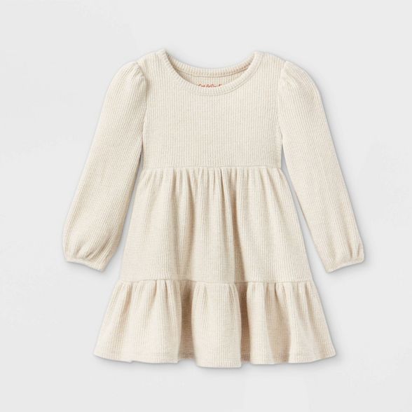 Toddler Girls' Tiered Cozy Long Sleeve Dress - Cat & Jack™ Oatmeal Heather | Target