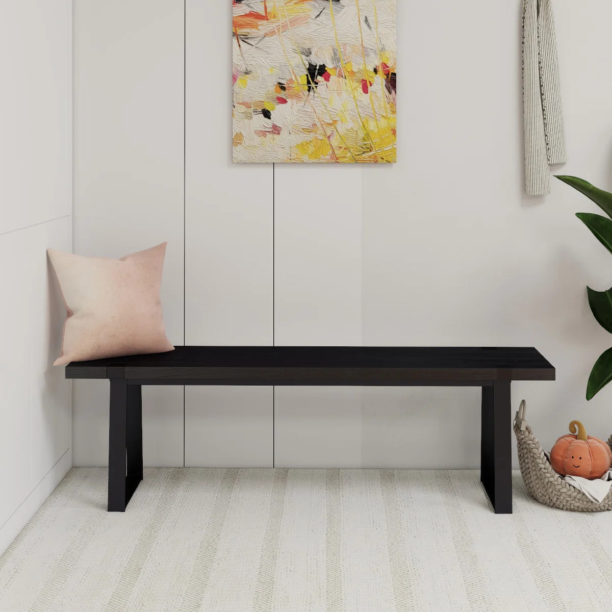 Leira Modern Wood Bench 60” Industrial Table Benches with Black Metal Legs for Dining Room, Por... | Wayfair North America