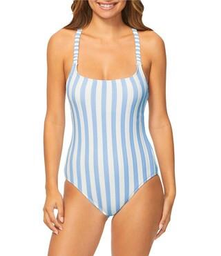 Raisins Cabana Beach Stripe Ribbed Texture Scoop Neck One Piece Swimsuit | Dillard's | Dillard's
