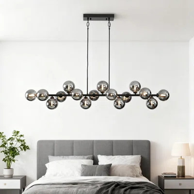 55 Inch Linear Sputnik Chandelier With 16 Smoke Gray Glass Shades, Mid Century Modern Black Chandelier For Dining Room Kitchen Island Large Space Ligh | Wayfair North America