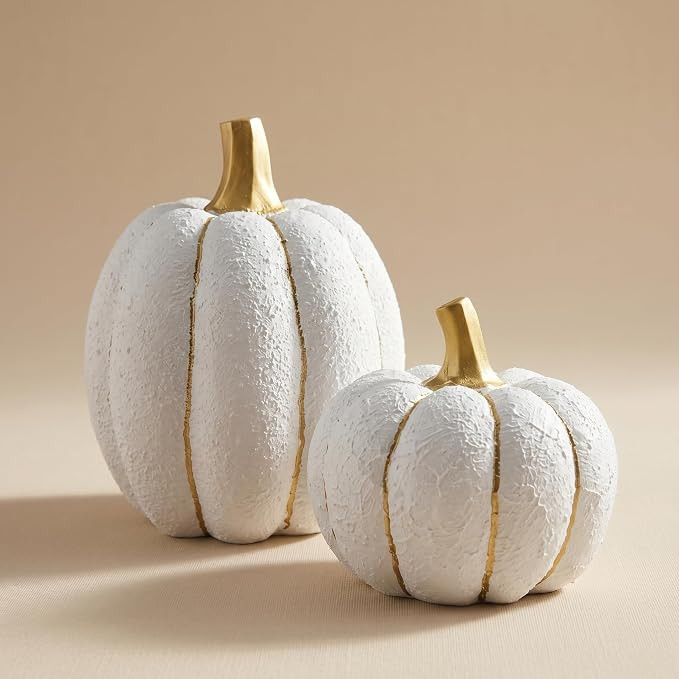 White and Gold Pumpkin Fall Decor, Set of 2 Resin Pumpkins for Decorating | 2Pcs Artificial Decor... | Amazon (US)