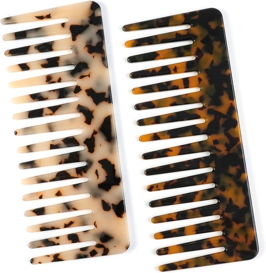TaShow Hair Detangling Comb, 2 Pack Large Cellulose Acetate Wide Tooth Comb for Wet and Dry, Wome... | Amazon (US)