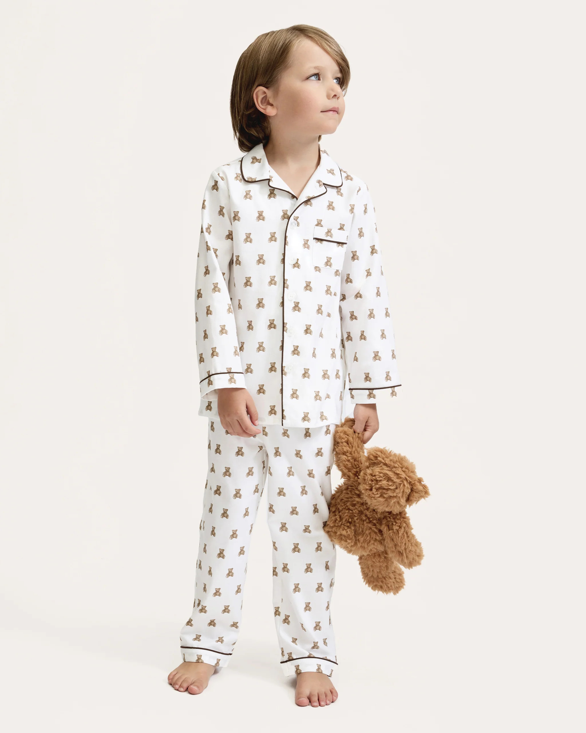 Kid's Twill Pajama Set in Teddy Tales | Petite Plume