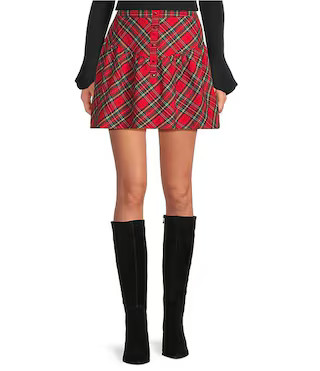 Structure Plaid Back Elastic Waist Button Front A-Line Mini Skirt | Dillard's