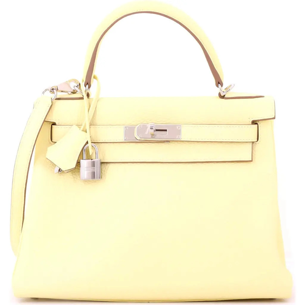 Pre-Owned Hermes Kelly Handbag Yellow Clemence with Palladium Hardware 28 at Nordstrom, Size Small | Nordstrom