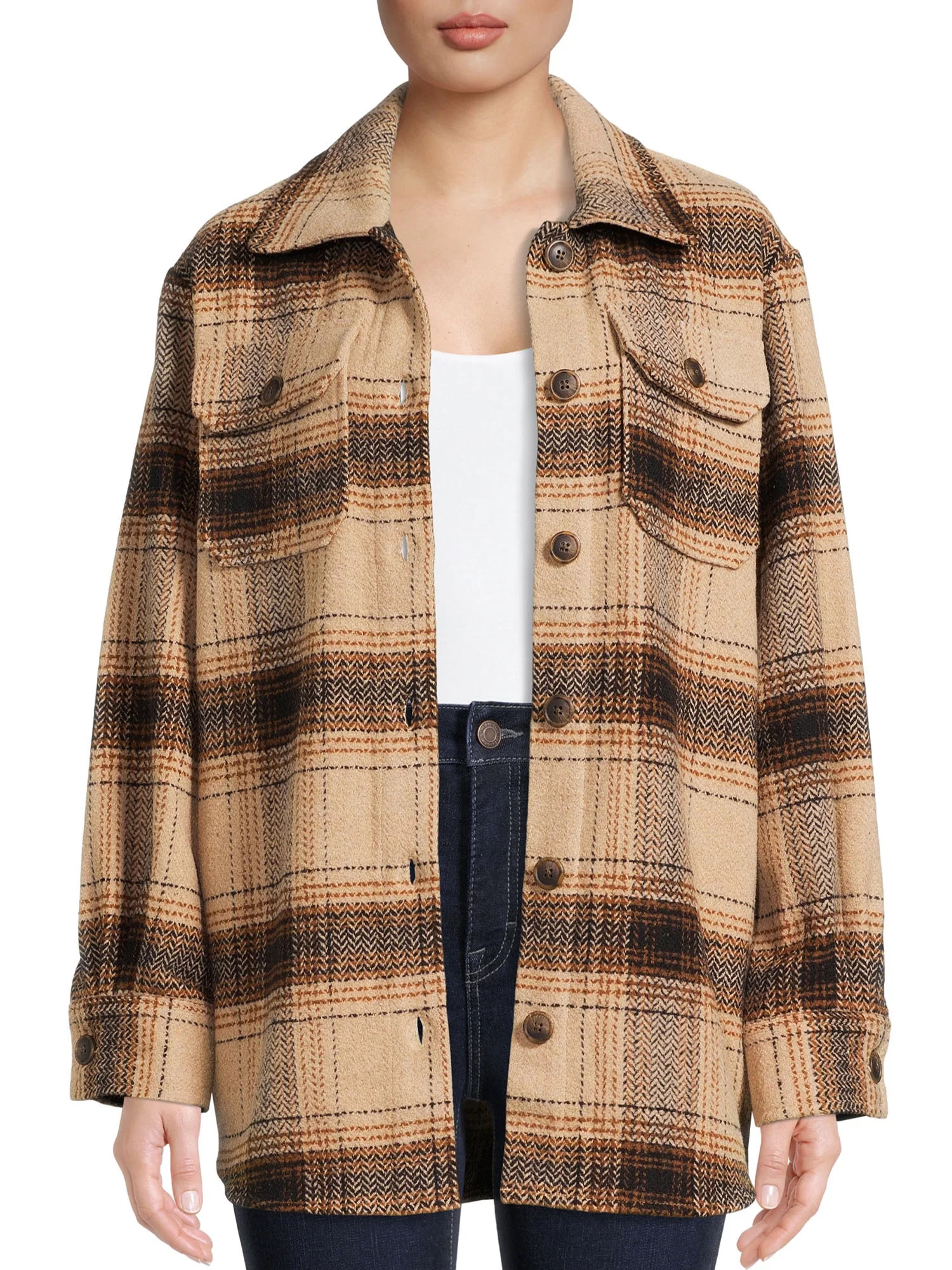 Time and Tru Women's Plaid Shacket | Walmart (US)
