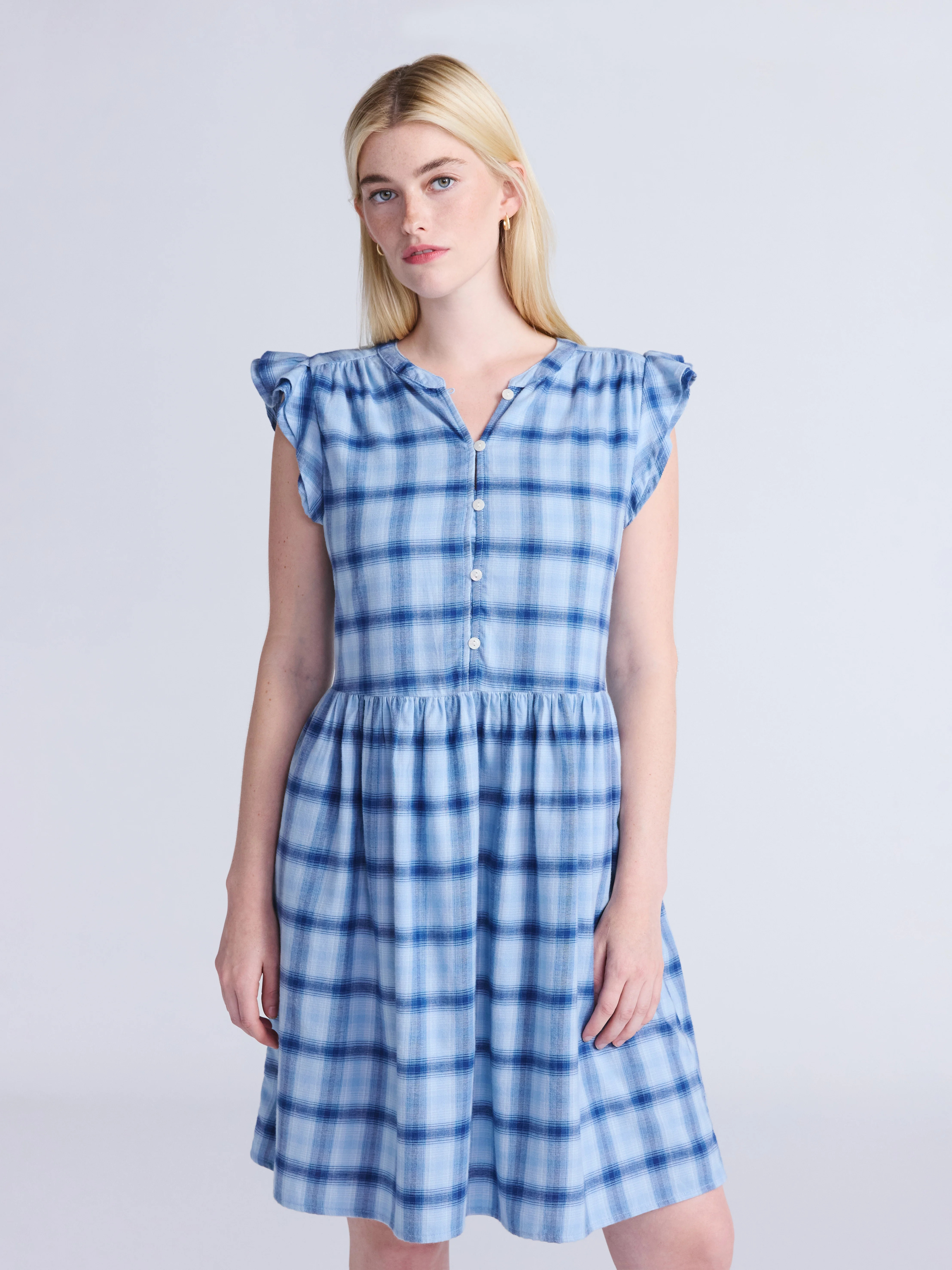 Time and Tru Women's Cotton Mini Dress with Flutter Sleeves, Sizes XS-XXXL | Walmart (US)