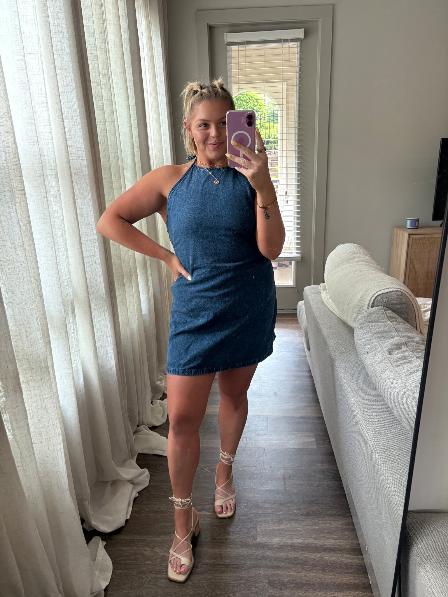 denim halter dress perfect for spring and summer 

#LTKMidsize #LTKFestival #LTKFindsUnder100