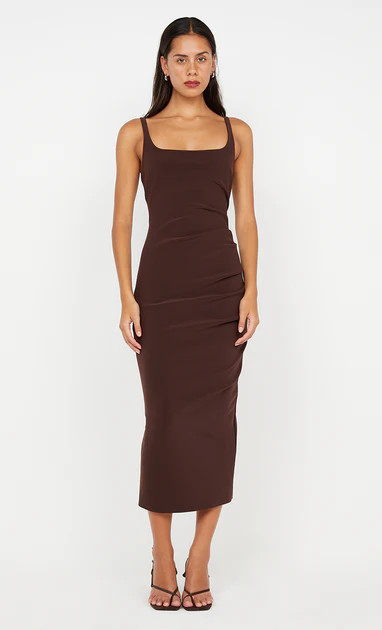 KARINA TUCK MIDI DRESS - DARK CHOCOLATE | Bec & Bridge (Global)