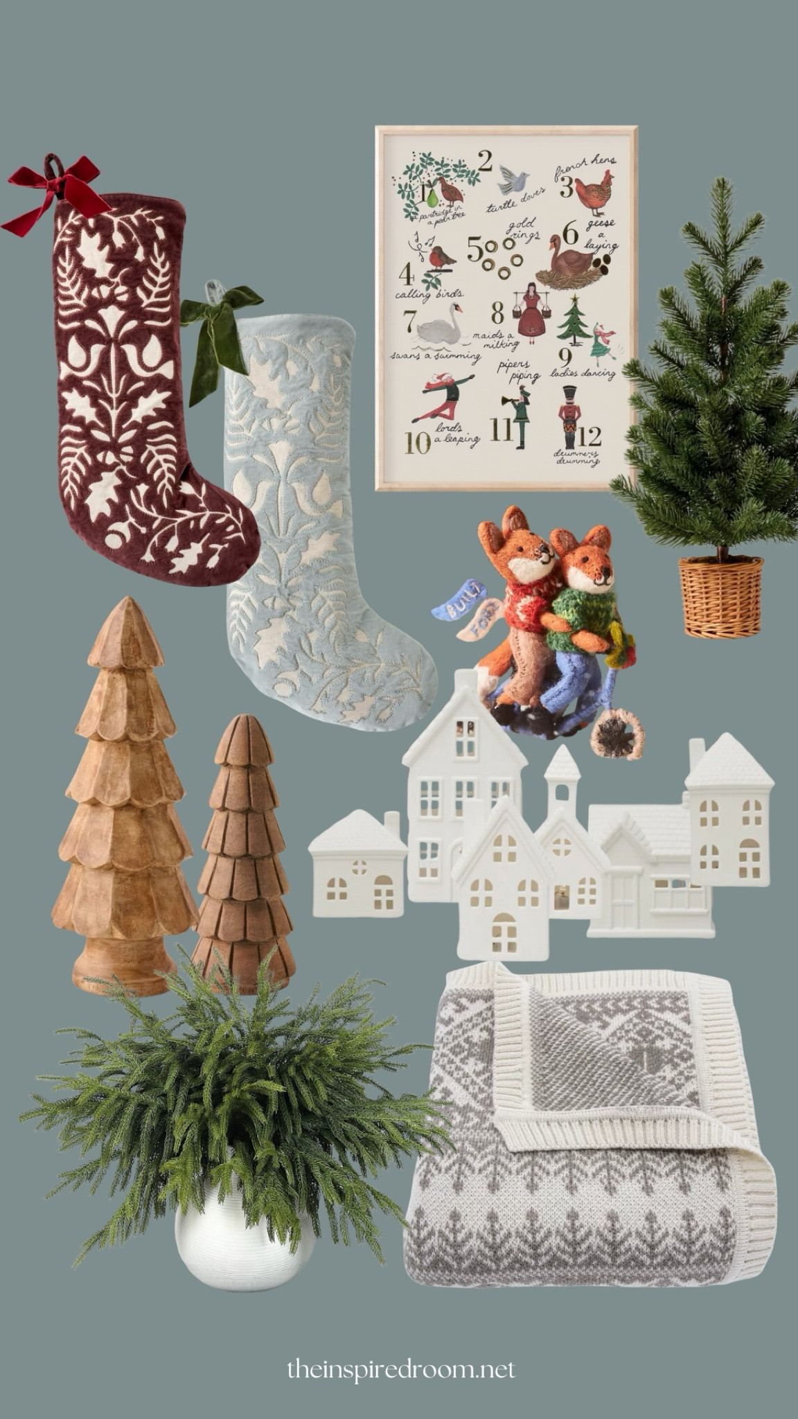 Christmas decor - stockings, wood trees, faux tree, art print, white holiday Christmas village houses, fair aisle throw blanket, felt ornaments, faux pine

#LTKHoliday #LTKSeasonal #LTKHome