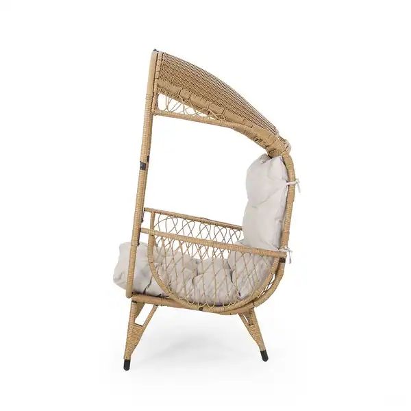 Malia Outdoor Cushioned Wicker Basket Chair by Christopher Knight Home - Light Brown + Beige Cush... | Bed Bath & Beyond