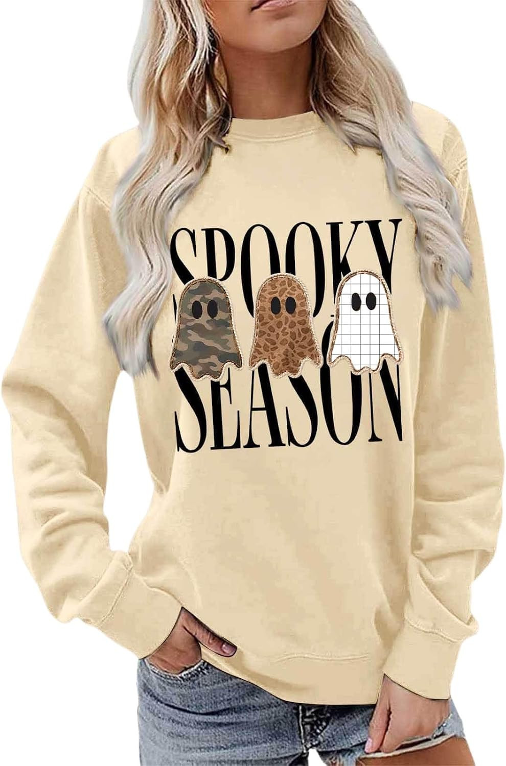 Halloween Spooky Season Sweatshirt Women Leopard Ghost Crewneck Pullovers | Amazon (US)