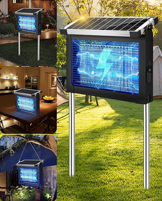 Solar Bug Zapper Outdoor, PhatroyYee Mosquito Zapper 4500V, Waterproof Portable Fly Zapper, Recha... | Amazon (US)