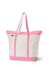 Extra Large Natural Zip Top Long Handle Canvas Tote Bag | Lands' End (US)
