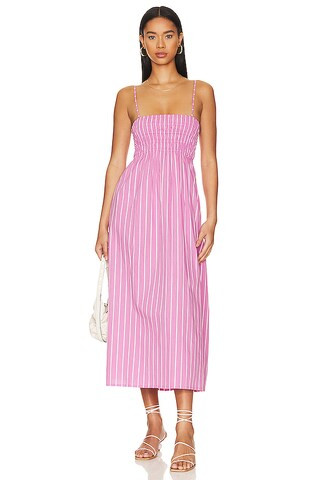 FAITHFULL THE BRAND Marieka Midi Dress in Adia Stripe Print Lilac from Revolve.com | Revolve Clothing (Global)