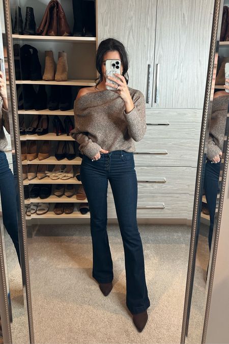 Winter date night outfit / flare jeans (these are old) and chunky sweater 