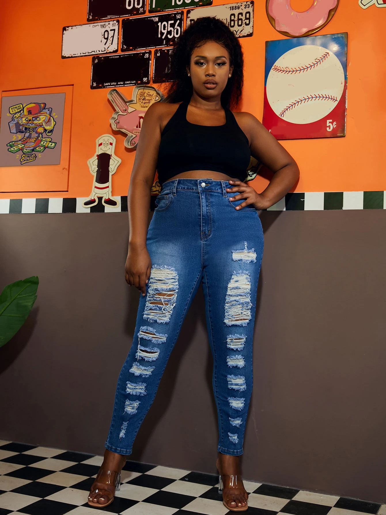 SHEIN SXY Plus High Waisted Ripped Skinny Jeans | SHEIN