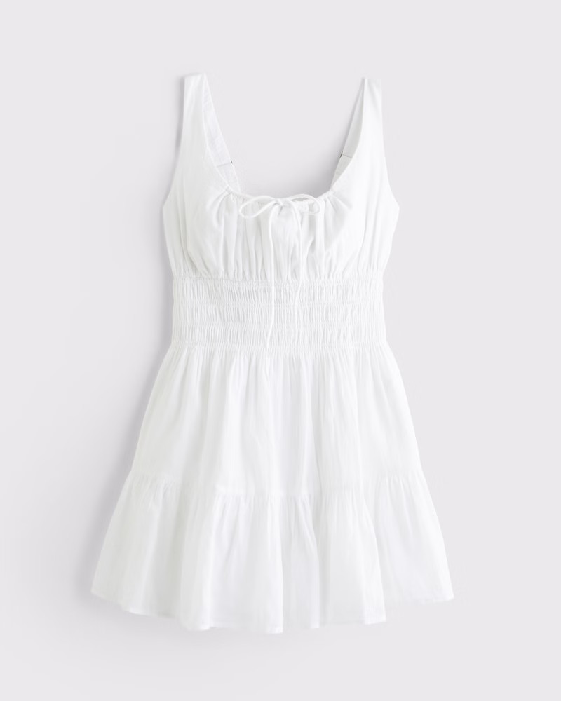 Smocked Tie-Front Mini Dress | Abercrombie & Fitch (US)