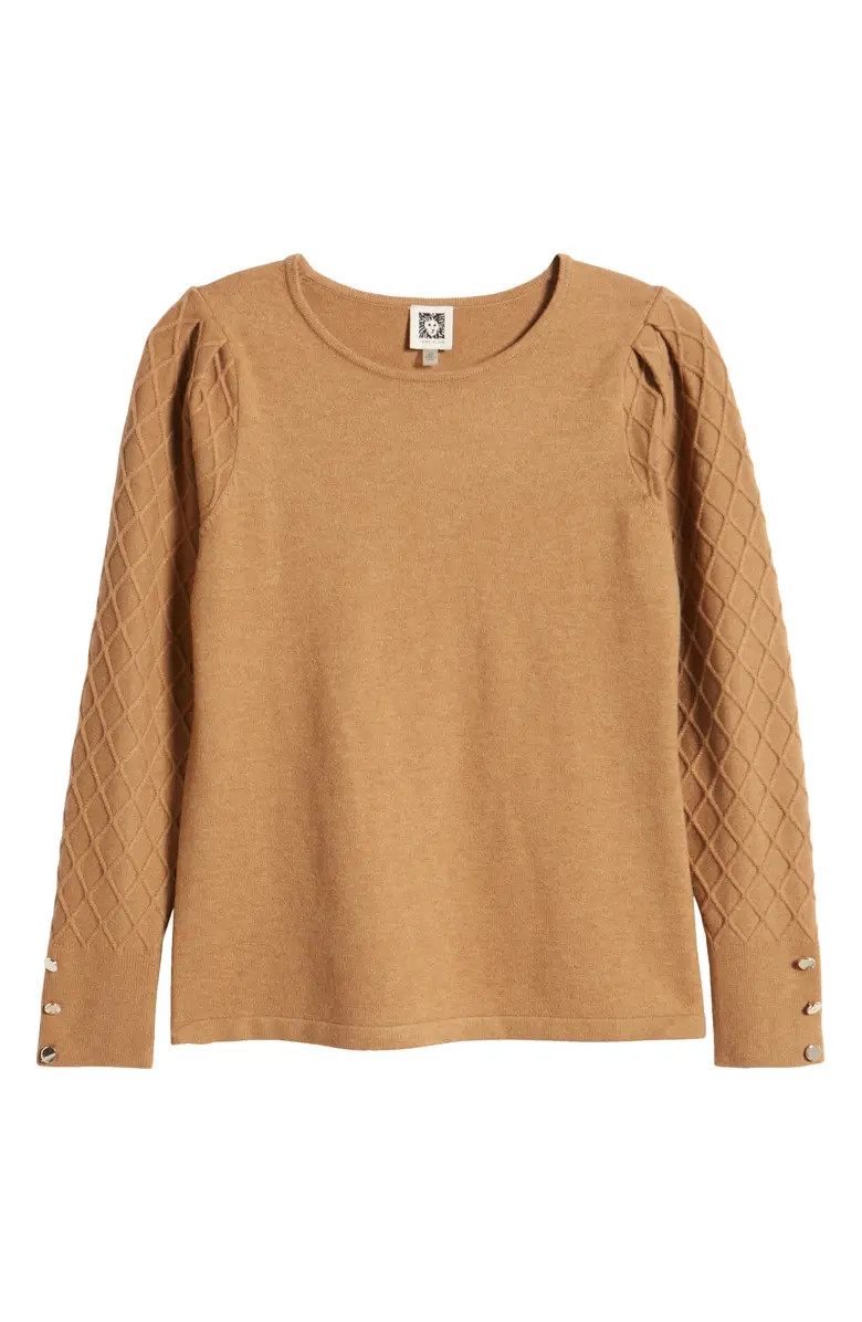 Anne Klein Diamond Stitch Sleeve Button Cuff Sweater | Nordstrom | Nordstrom