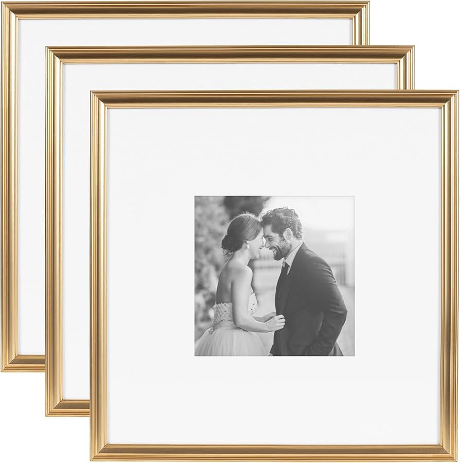 Kate and Laurel Adlynn Square Picture Frame Set of 3; 16 x 16 matted to 8 x 8; Gold; Modern Three... | Amazon (US)
