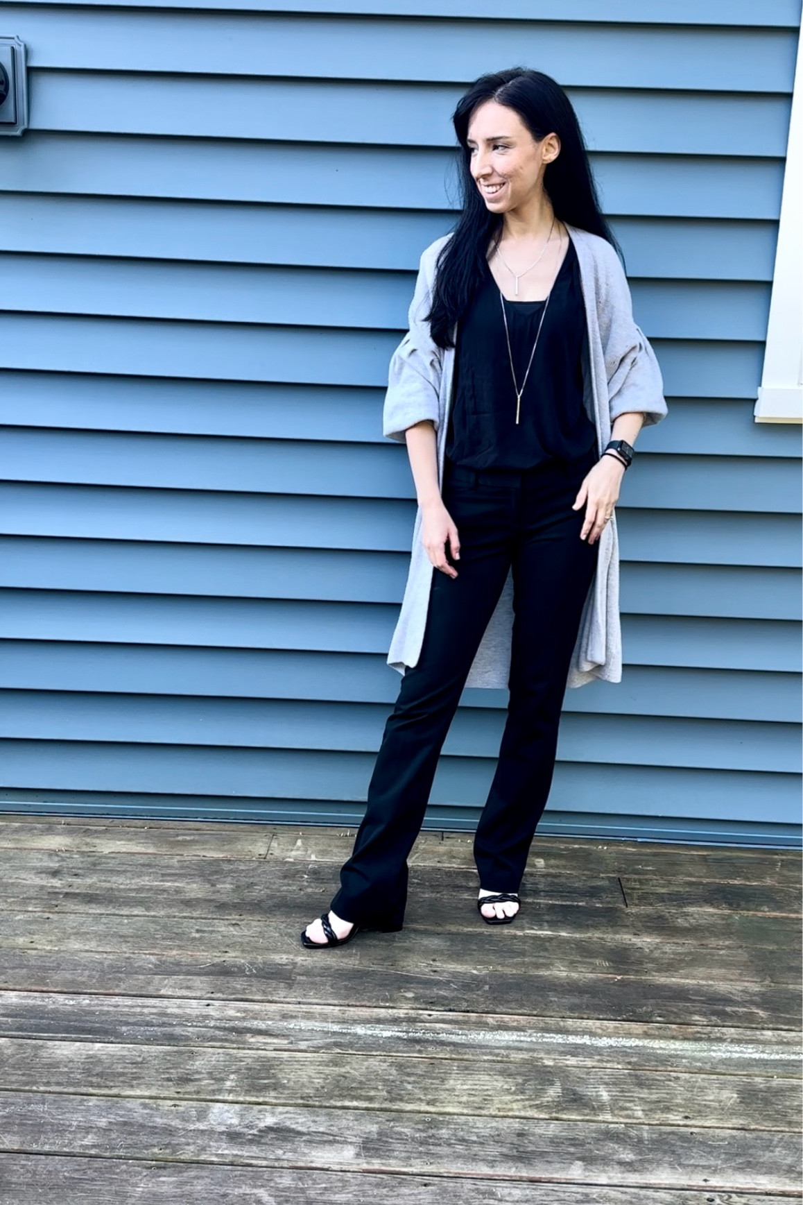Black tank size XS
Gray duster size S
Black pants size 00
Black pumps size 6.5


Work outfit, fall outfit, black outfit, casual outfit, millennial outfit, minimalist outfit 

#LTKStyleTip #LTKWorkwear #LTKFindsUnder100