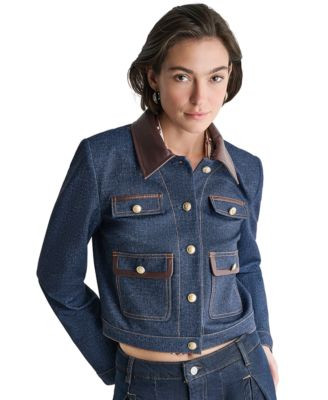 Bcbg Women's Denim Trucket Cropped Jacket - Indigo | Macy's